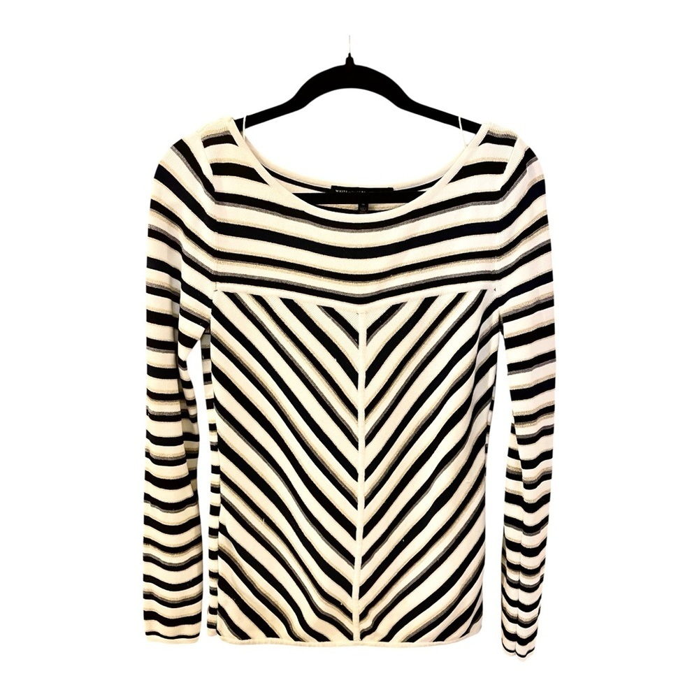 White House Black Market Chevron Stripe Long Sleeve Top, Size M, Black & White.